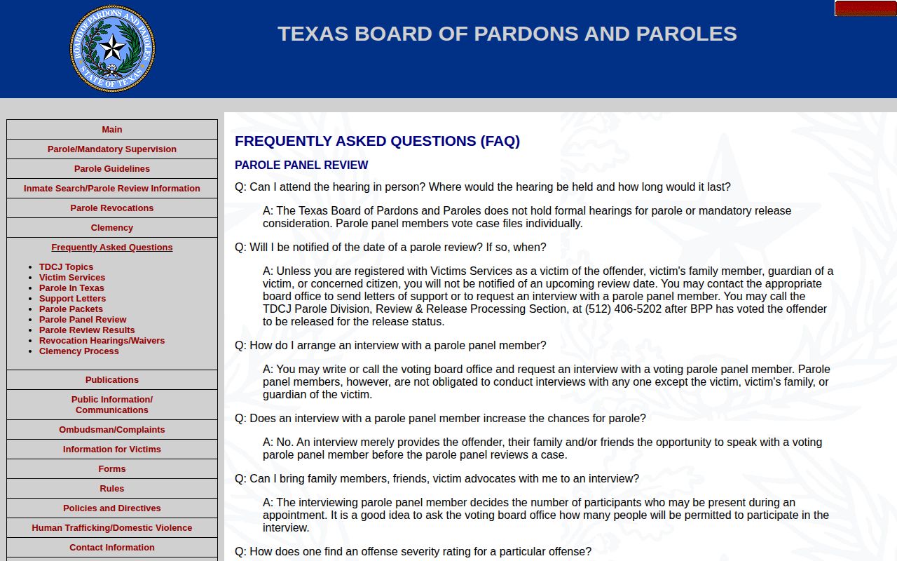 Texas parole panel information for Clay County supervision records