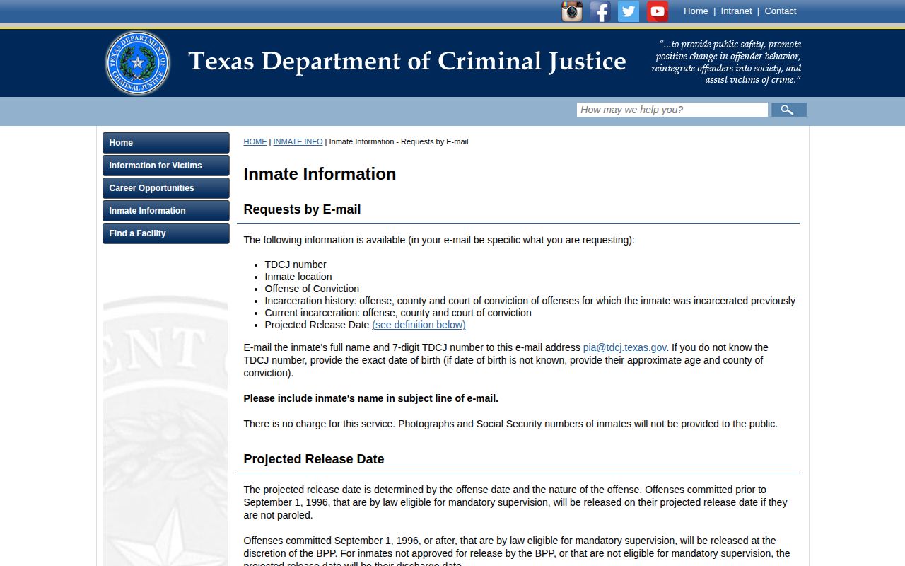 TDCJ Clay County projected release date information