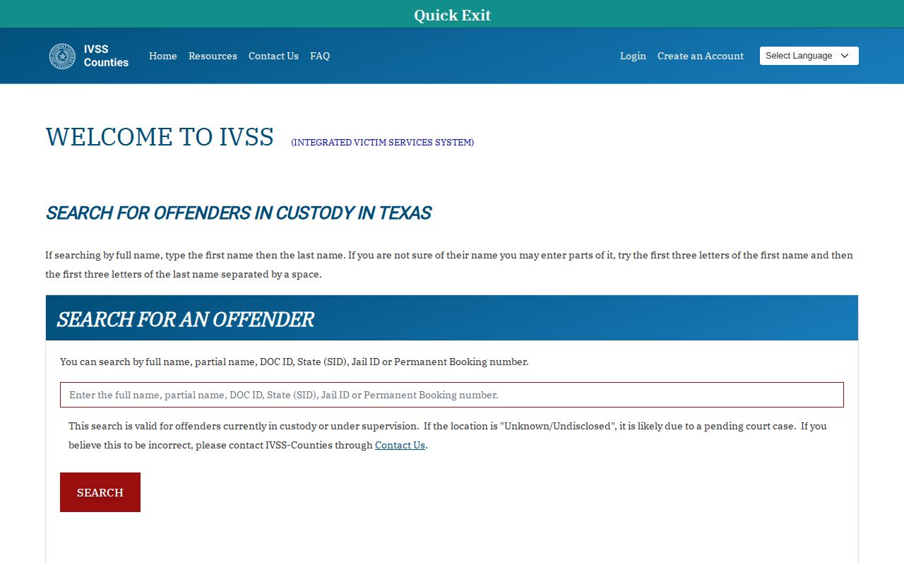 Clay County IVSS specific inmate custody and release search